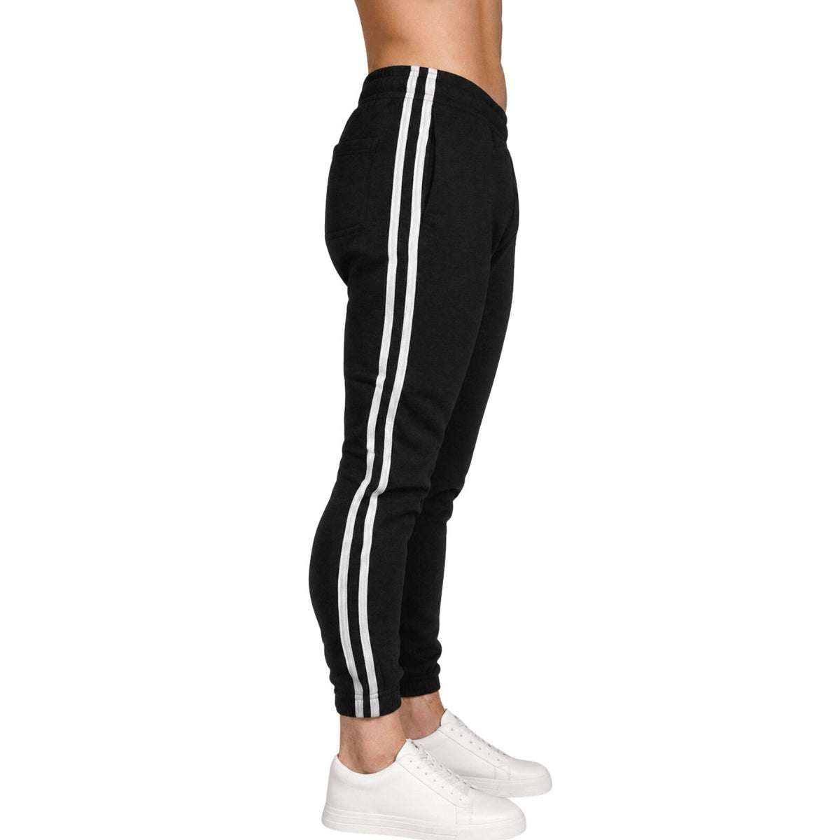 Mens Fleece Track Pants Skinny Joggers Slim Fit Sweatpants Gym - Black