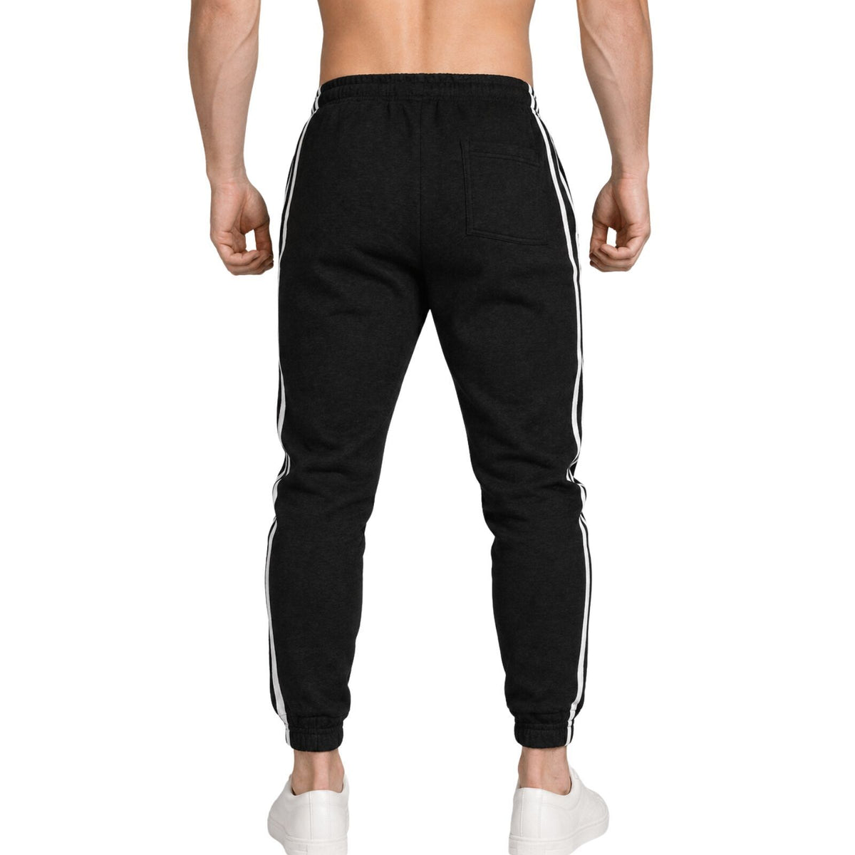 Mens Fleece Track Pants Skinny Joggers Slim Fit Sweatpants Gym - Black