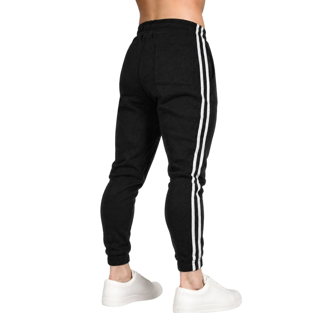 Mens Fleece Track Pants Skinny Joggers Slim Fit Sweatpants Gym - Black
