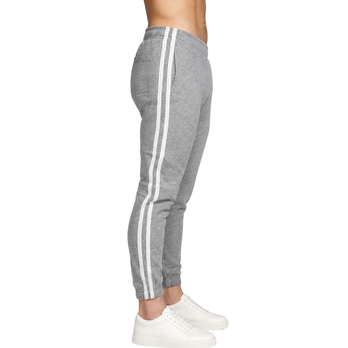 Mens Fleece Track Pants Skinny Joggers Slim Fit Sweatpants Gym - Grey Marle