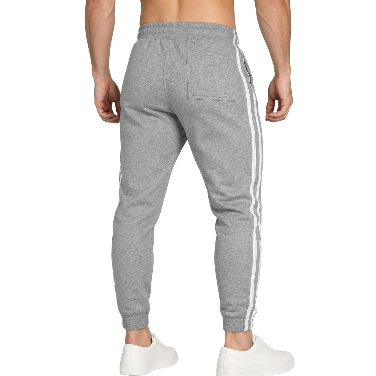 Mens Fleece Track Pants Skinny Joggers Slim Fit Sweatpants Gym - Grey Marle