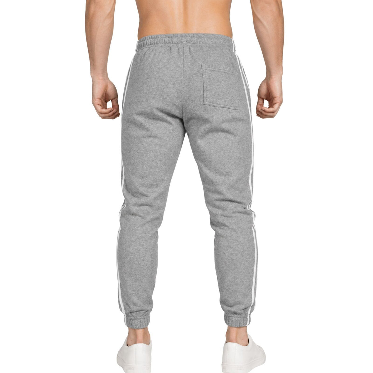 Mens Fleece Track Pants Skinny Joggers Slim Fit Sweatpants Gym - Grey Marle