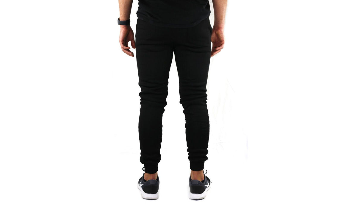 Mens Skinny Track Pants Joggers Trousers Gym Casual Sweat Cuffed Slim Trackies Fleece - Black