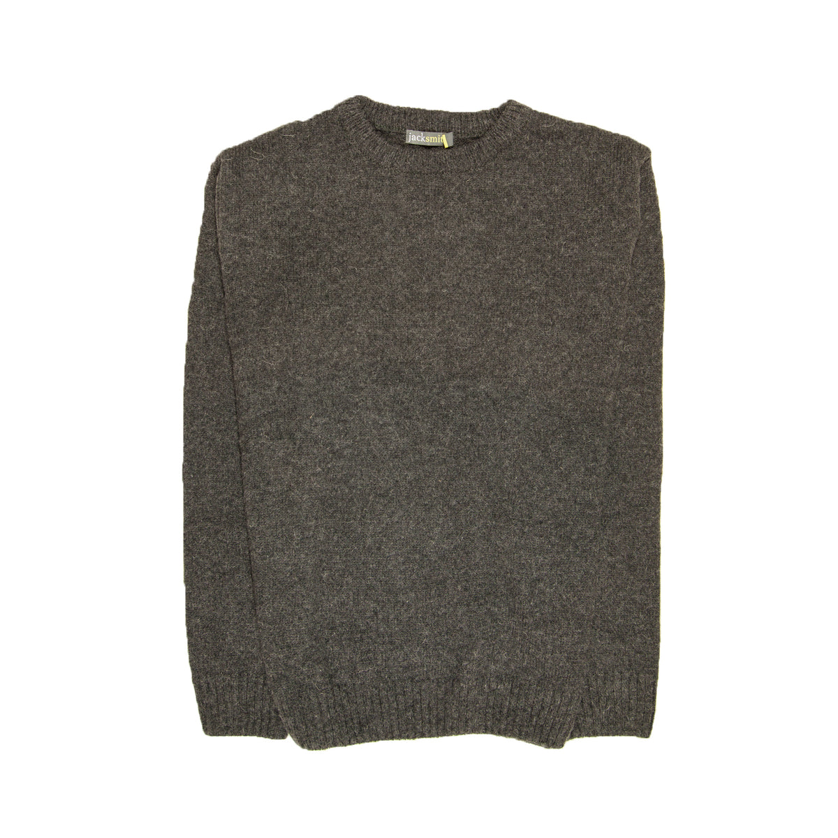 Mens 100% Shetland Ragg Wool Round Neck Knit Jumper Pullover Crew Sweater - Charcoal