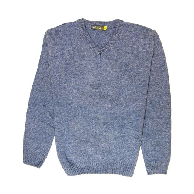 100% Shetland Ragg Wool V Neck Knit Jumper Pullover Mens Sweater Knitted - Sky