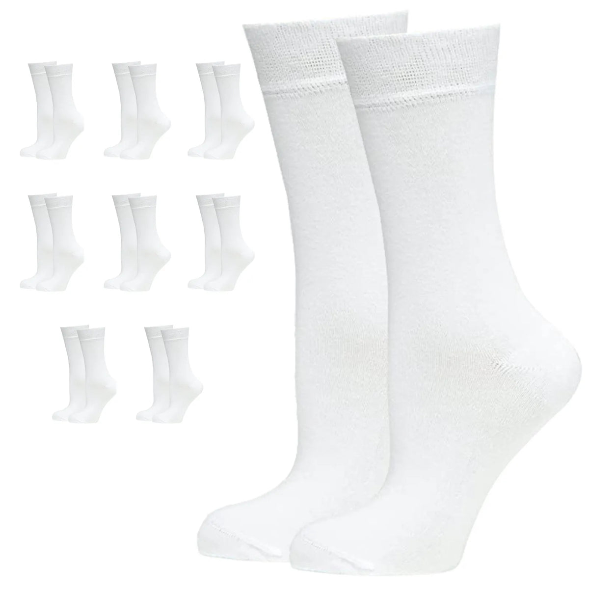 9 Pairs BAMBOO SOCKS Crew Natural Eco Healthy Enviro Unisex Work Business BULK - White