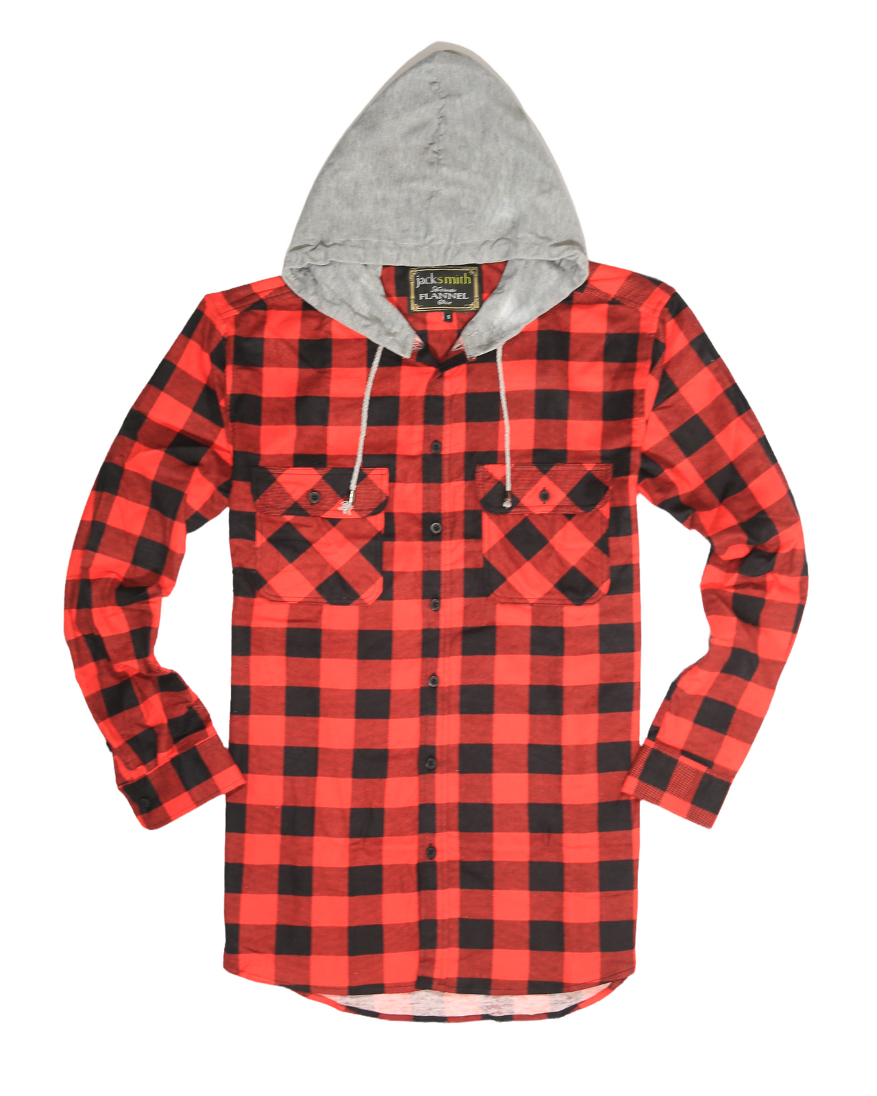 Flannelette Shirt Mens Cotton with Jersey Hood Long Sleeve Flannel - Red/Black - S