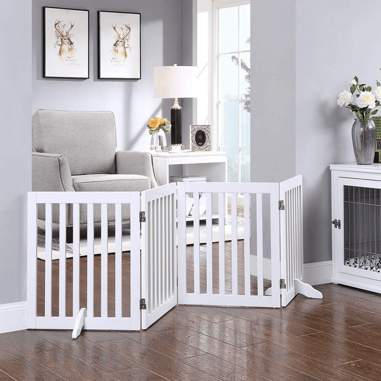 Freestanding Dog Gate Four Panel - White