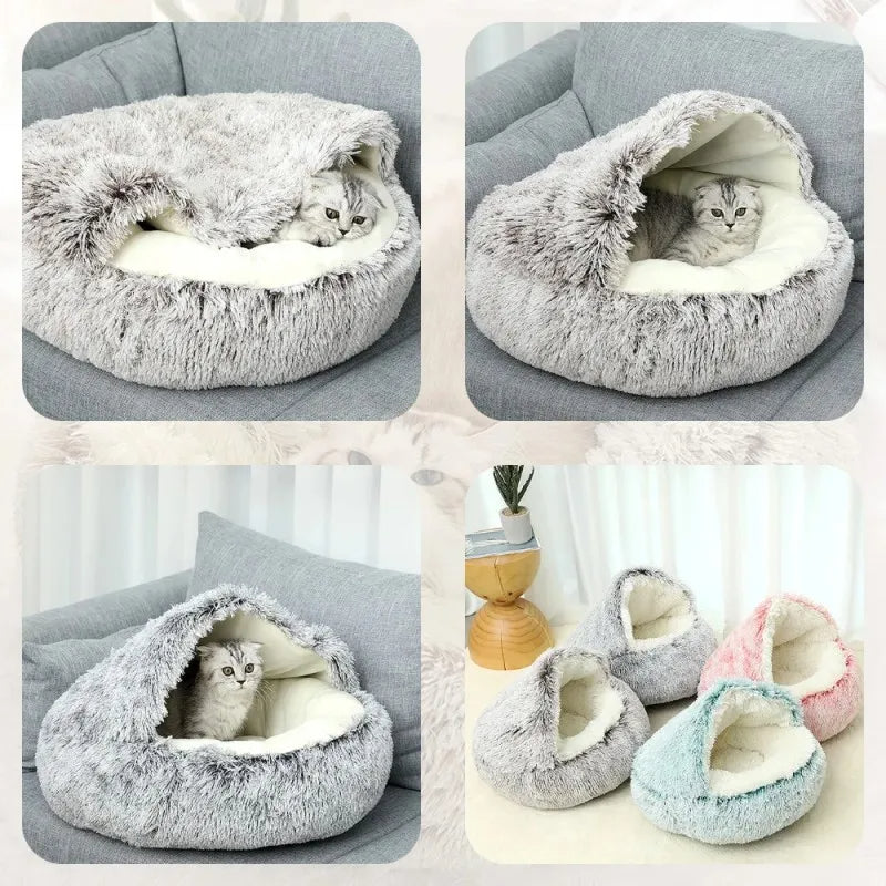 PawfectFriend Cozy Burrowing Cave Pet Bed - Small Grey Soft Plush Nest