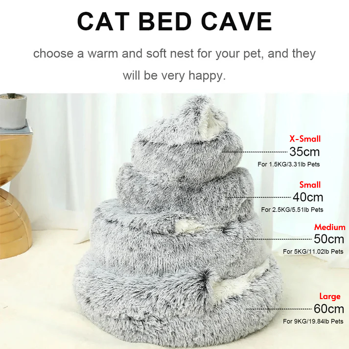 PawfectFriend Cozy Burrowing Cave Pet Bed - Small Grey Soft Plush Nest