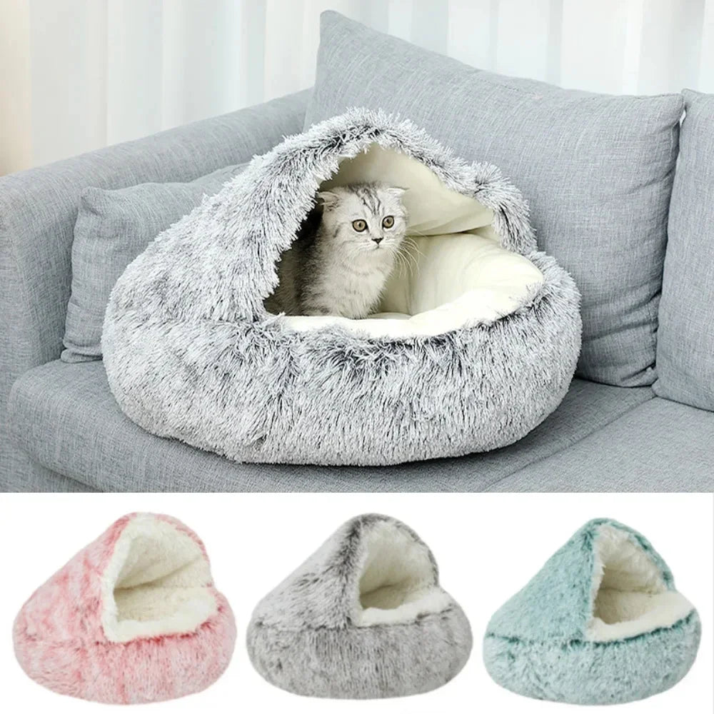 PawfectFriend Cozy Burrowing Cave Pet Bed - Small Light Brown Soft Plush Nest