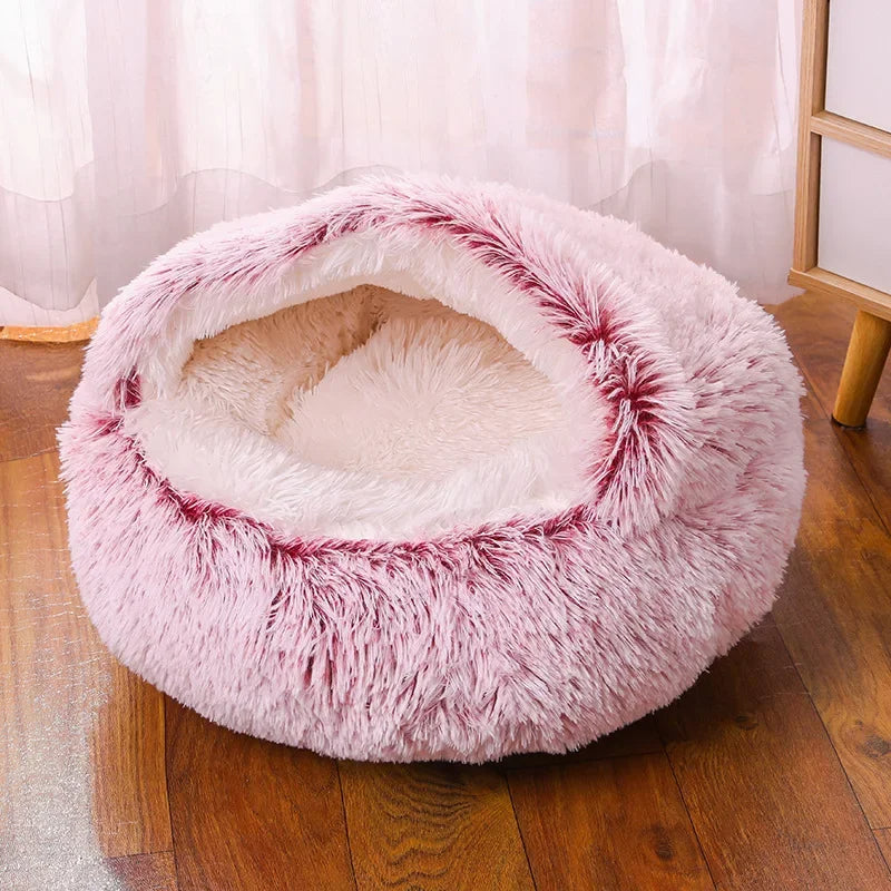 Pink Large PawfectFriend Cozy Burrowing Cave Pet Bed for Dogs Cats Kitten Plush Warm Soft Sleeping Nest - pink large