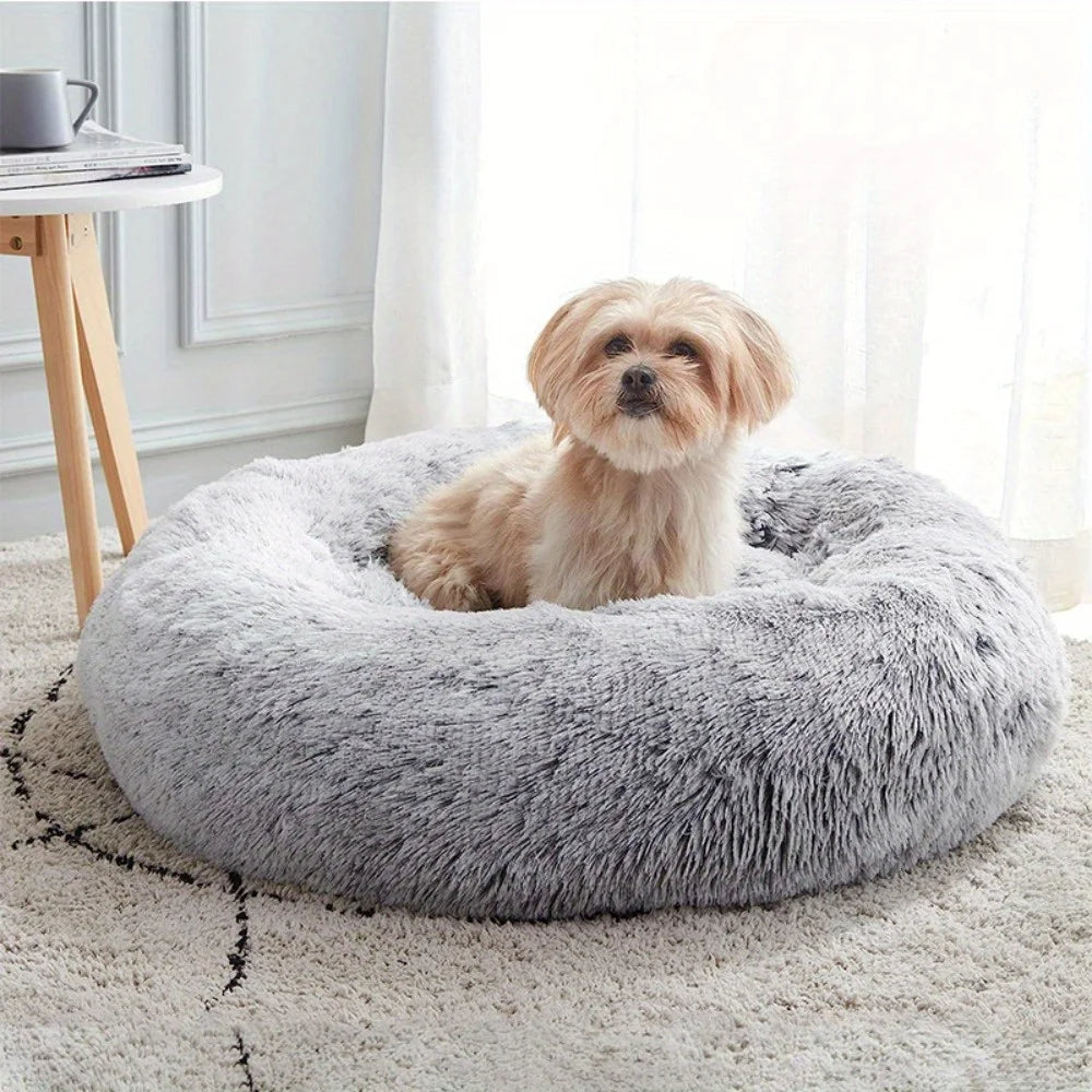 Medium-50cm peach PawfectFriend Dog Pet Cat Bed Plush Beds Large Donut Comfy Cushion Puppy Mat