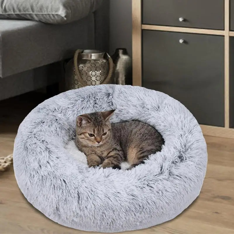 Large-60cm peach PawfectFriend Dog Pet Cat Bed Plush Beds Large Donut Comfy Cushion Puppy Mat