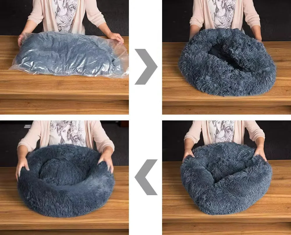 PawfectFriend Dog Pet Cat Bed Plush Large-60cm Light Grey Large Donut Comfy Cushion Puppy Mat