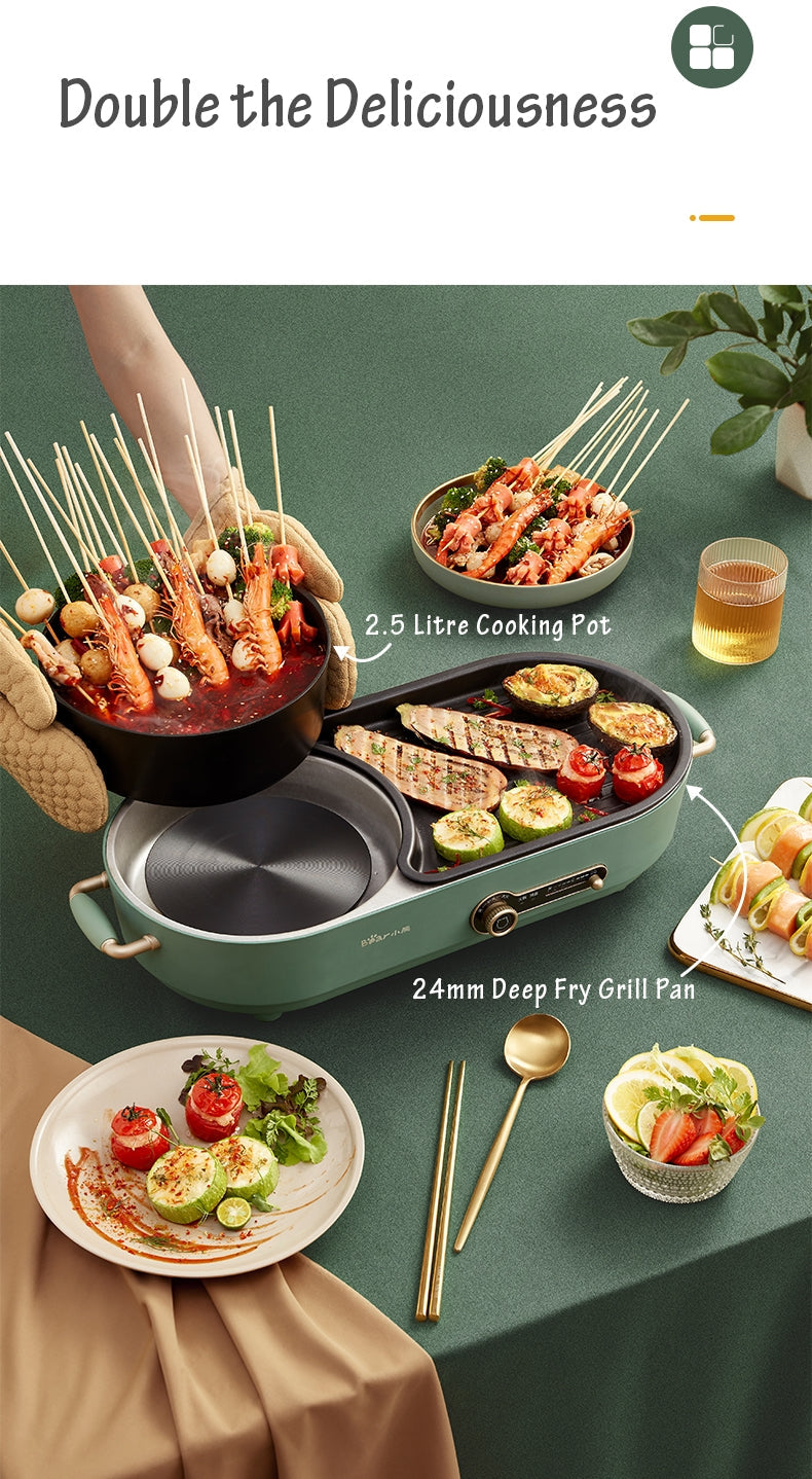 Multi-Functional 2-in-1 Cooking Hot Pot & Griddle Barbecue Machine BEAR DKL-C15L1