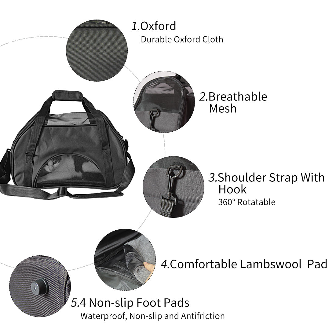 Portable Pet Carrier Tote Travel Bag Kennel Soft Dog Crate Cage Outdoor - Black Ondoing