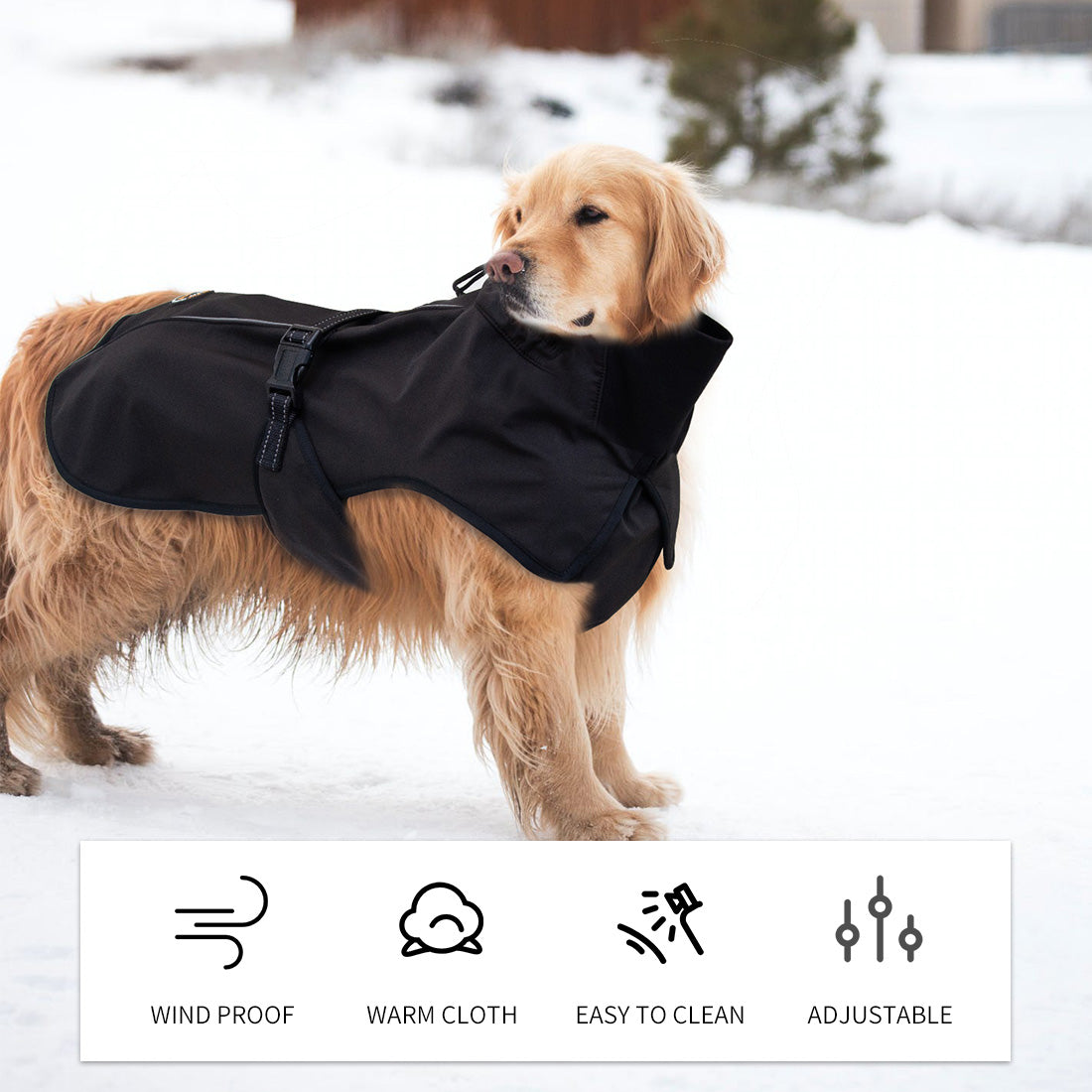 Pet Dog Raincoat Poncho Jacket - Windbreaker Waterproof with Harness Hole - S Black