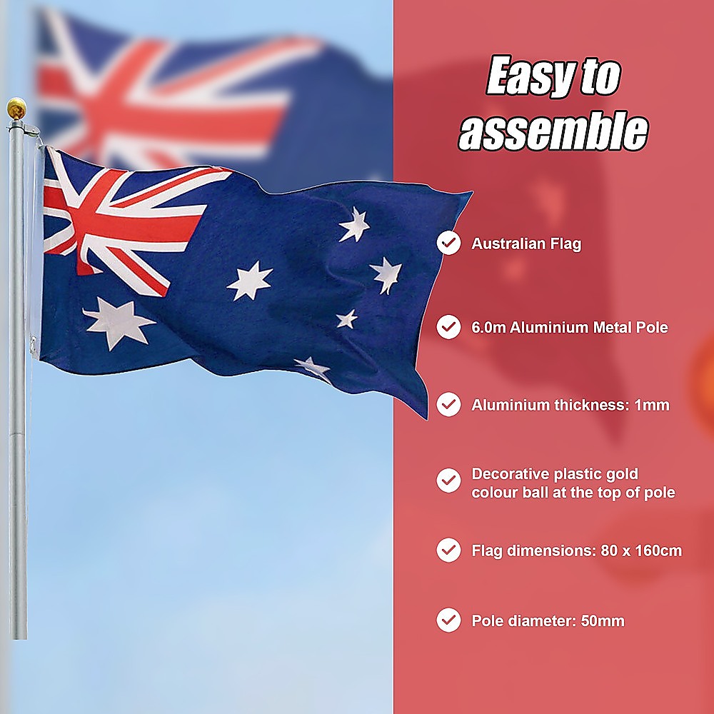 Flag Pole Full Set 6.0M Kit with Australian Flag