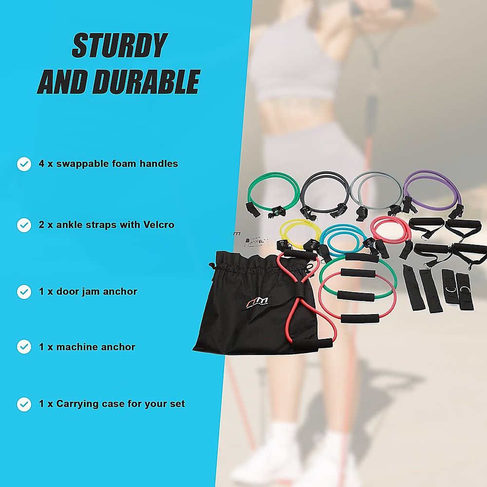 Resistance Exercise Fitness Bands Tubes Kit Yoga Set 19PC