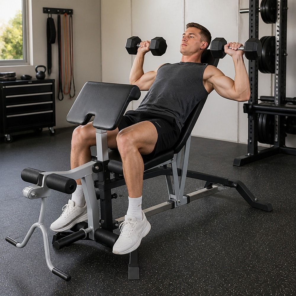 FID Flat Incline Decline Bench Press with Leg Extension