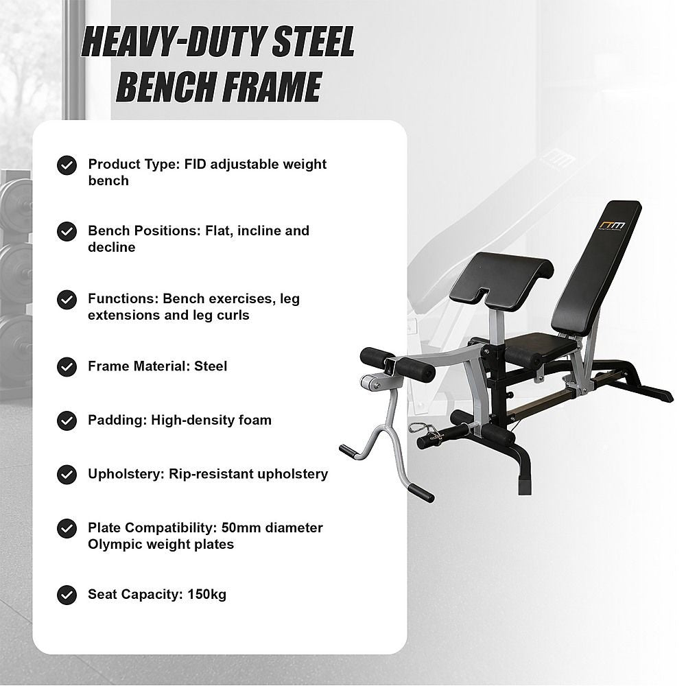 FID Flat Incline Decline Bench Press with Leg Extension