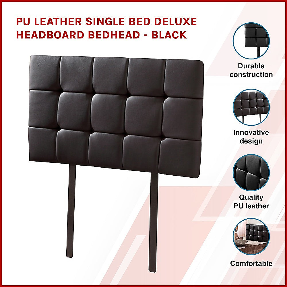 PU Leather Deluxe Bed Headboard Bedhead Single - Black