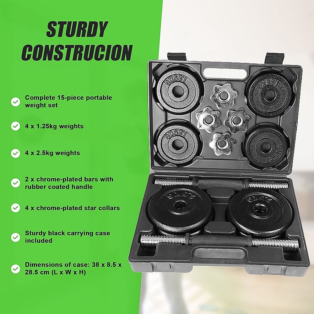 Dumbbell Set 20KG Black with Carrying Case