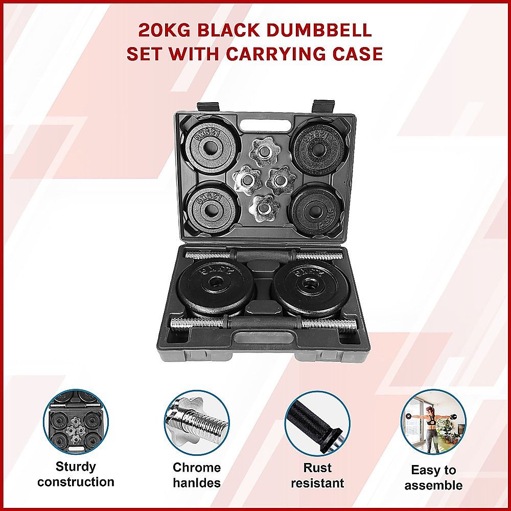 Dumbbell Set 20KG Black with Carrying Case