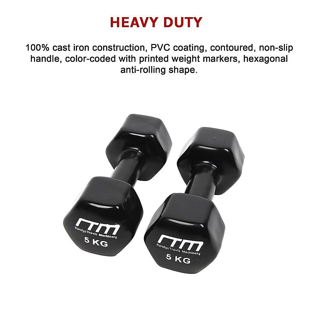 Dumbbells Pair 5KG PVC Hand Weights Rubber Coated