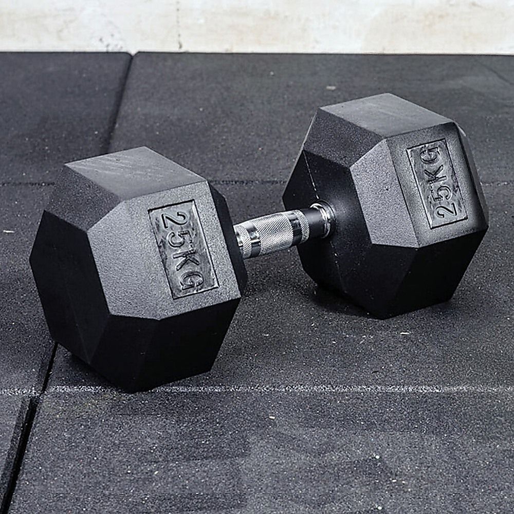 Commercial Rubber Hex Dumbbell 25KG - Gym Weight