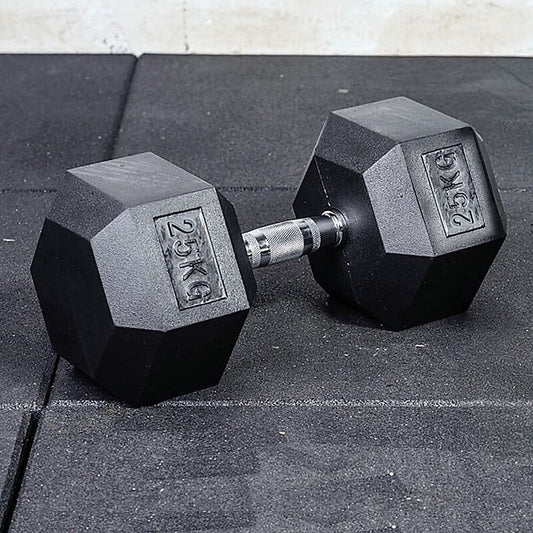 Commercial Rubber Hex Dumbbell 25KG - Gym Weight