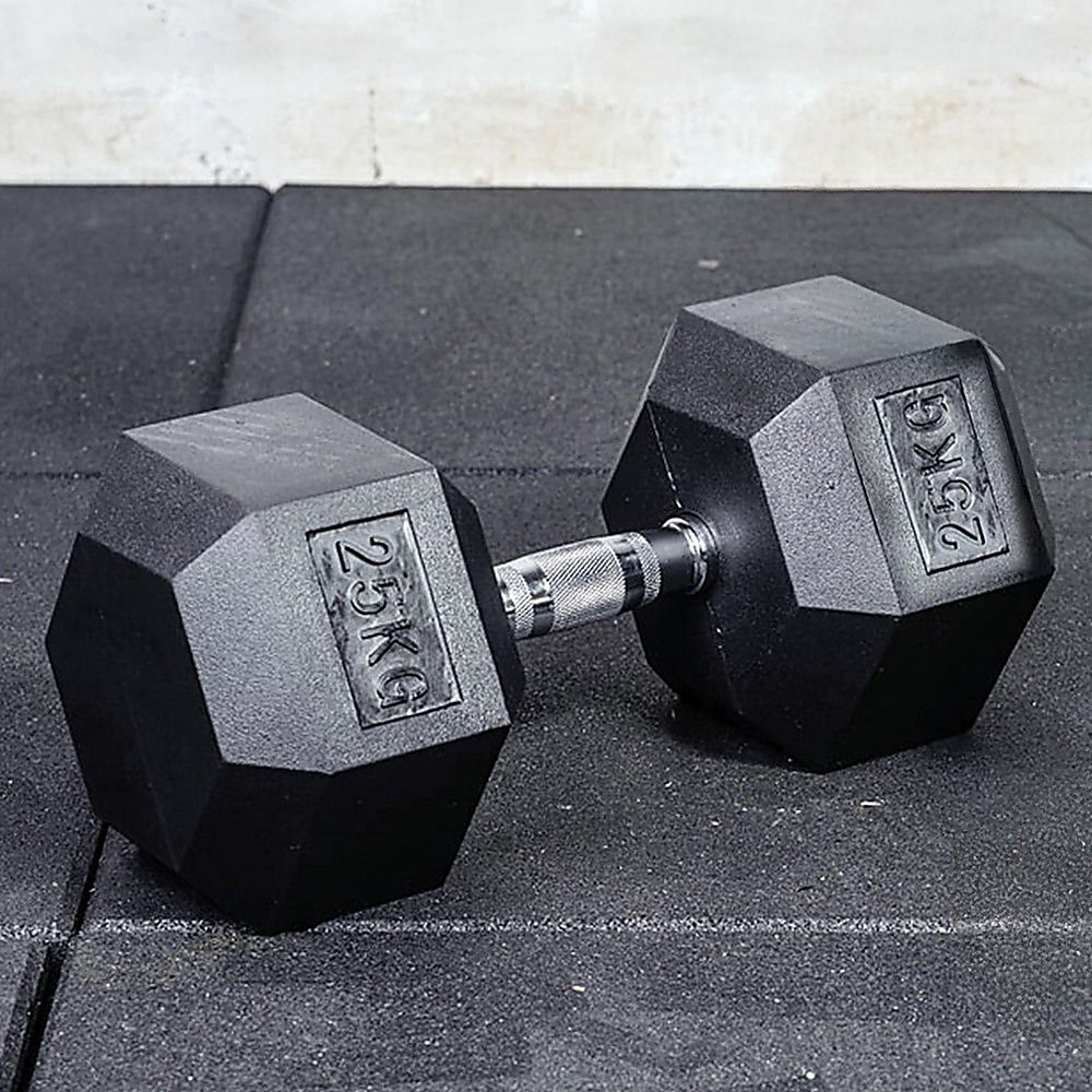 Commercial Rubber Hex Dumbbell 25KG - Gym Weight