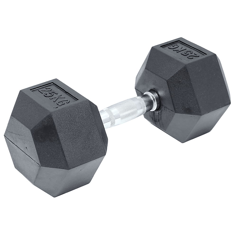 Commercial Rubber Hex Dumbbell 25KG - Gym Weight