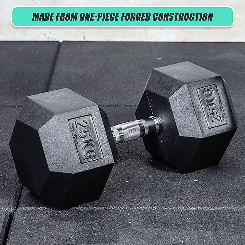 Commercial Rubber Hex Dumbbell 25KG - Gym Weight