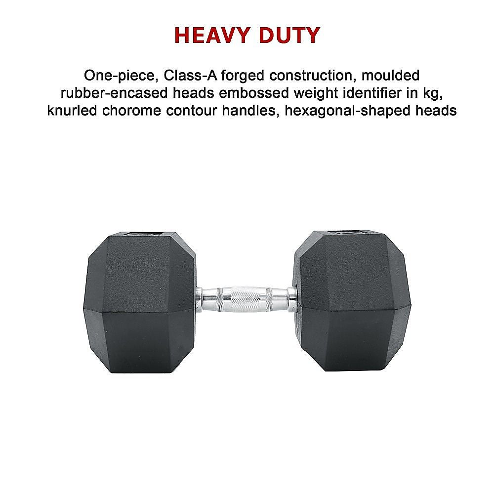 Commercial Rubber Hex Dumbbell 25KG - Gym Weight