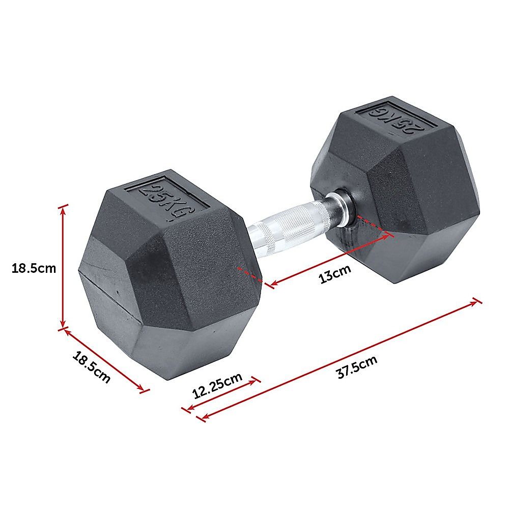 Commercial Rubber Hex Dumbbell 25KG - Gym Weight