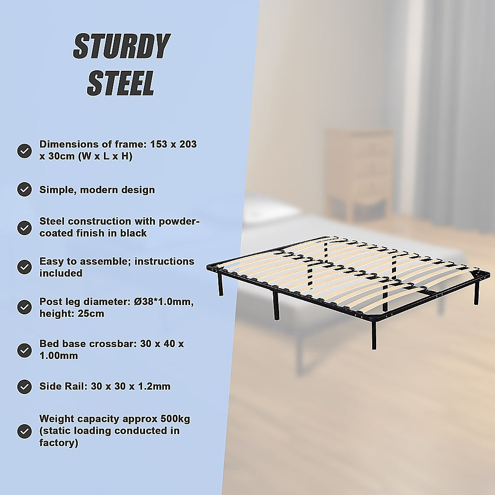 Metal bed frame with upholstered frame and mattress support