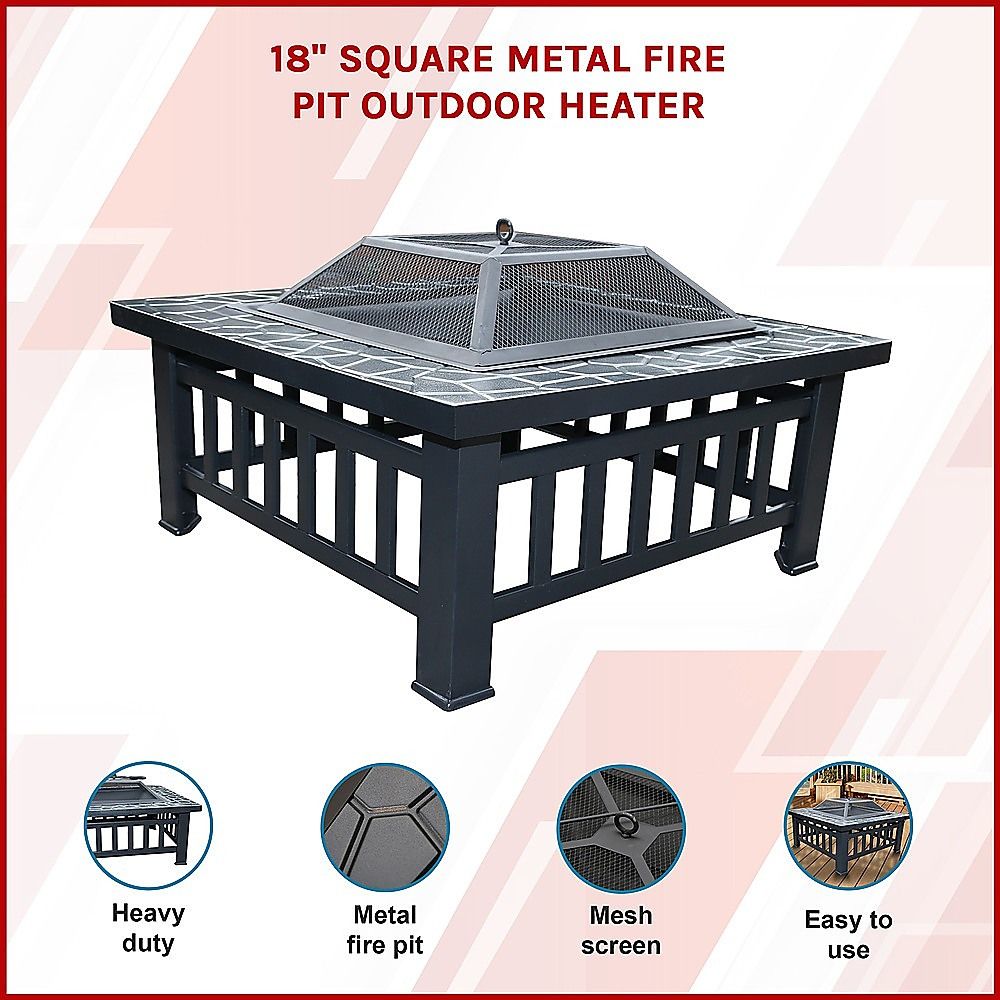 Square Metal Fire Pit Outdoor Heater 18 02