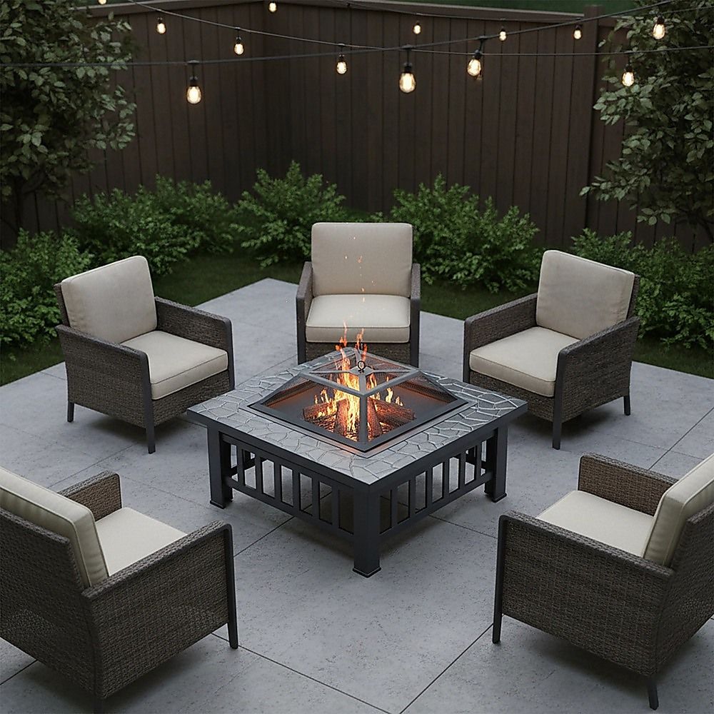Square Metal Fire Pit Outdoor Heater 18"