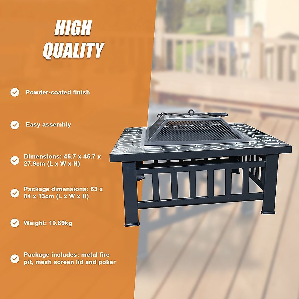Square Metal Fire Pit Outdoor Heater 18"