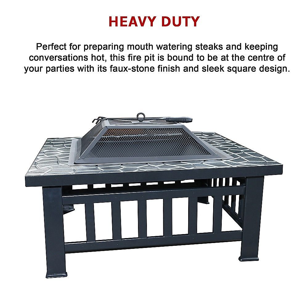 Square Metal Fire Pit Outdoor Heater 18"