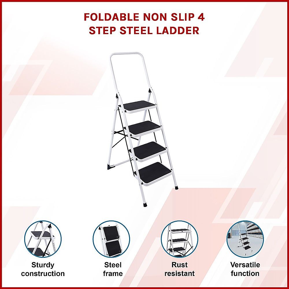 Foldable Non-Slip 4 Step Steel Ladder
