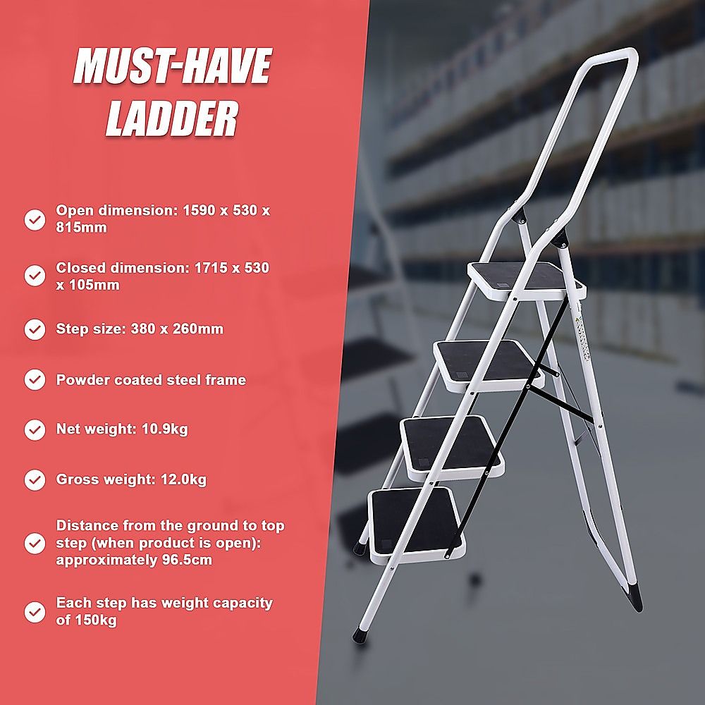 Foldable Non-Slip 4 Step Steel Ladder