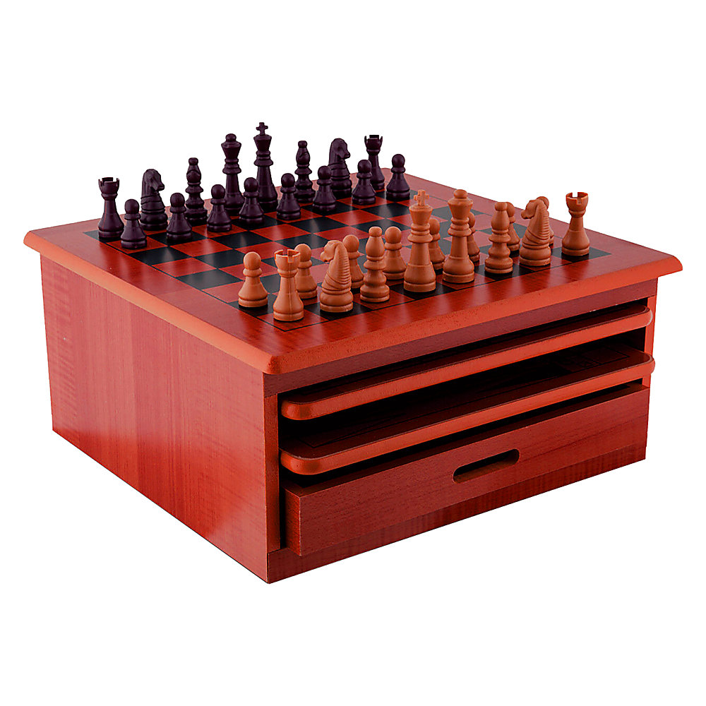 Wooden Chess Board 10-in-1 Games Set - Slide Out Best Checkers House Unit