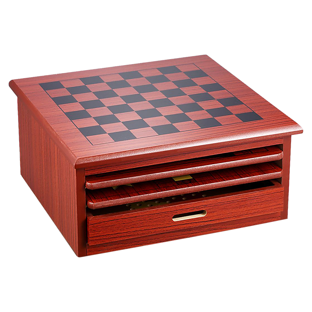 Wooden Chess Board 10-in-1 Games Set - Slide Out Best Checkers House Unit