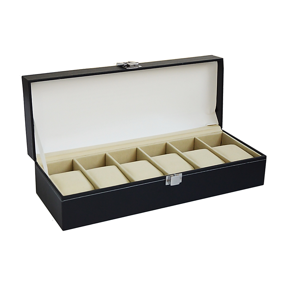Watch Display Case Box 6-Slot - Black PU Leather