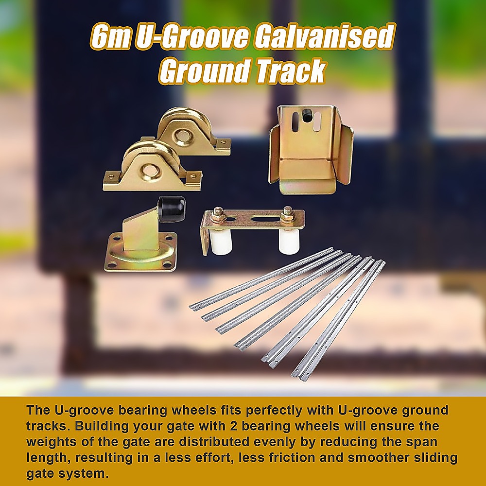 Sliding Gate Hardware Accessories Kit - 6M Track, Wheels, Stopper, Roller Guide