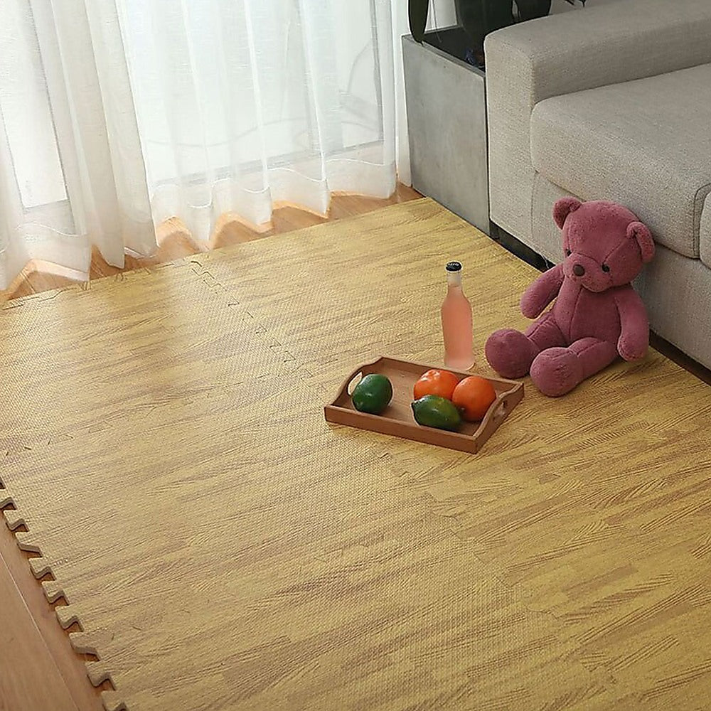 EVA Fitness Home Yoga Gym Interlocking Floor Puzzle Mat - 12 Tiles Wood Colour