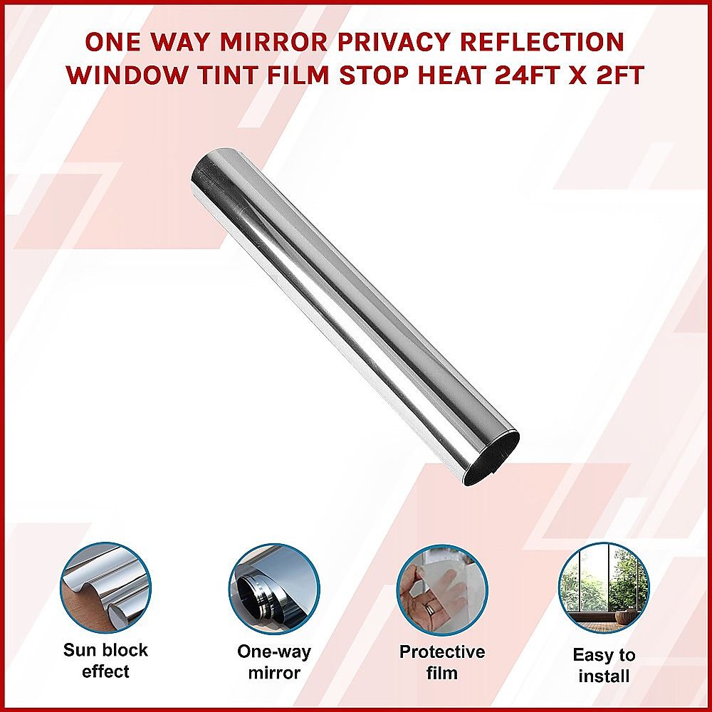 One Way Mirror Privacy Reflection Window Tint Film Stop Heat - 24Ft x 2Ft